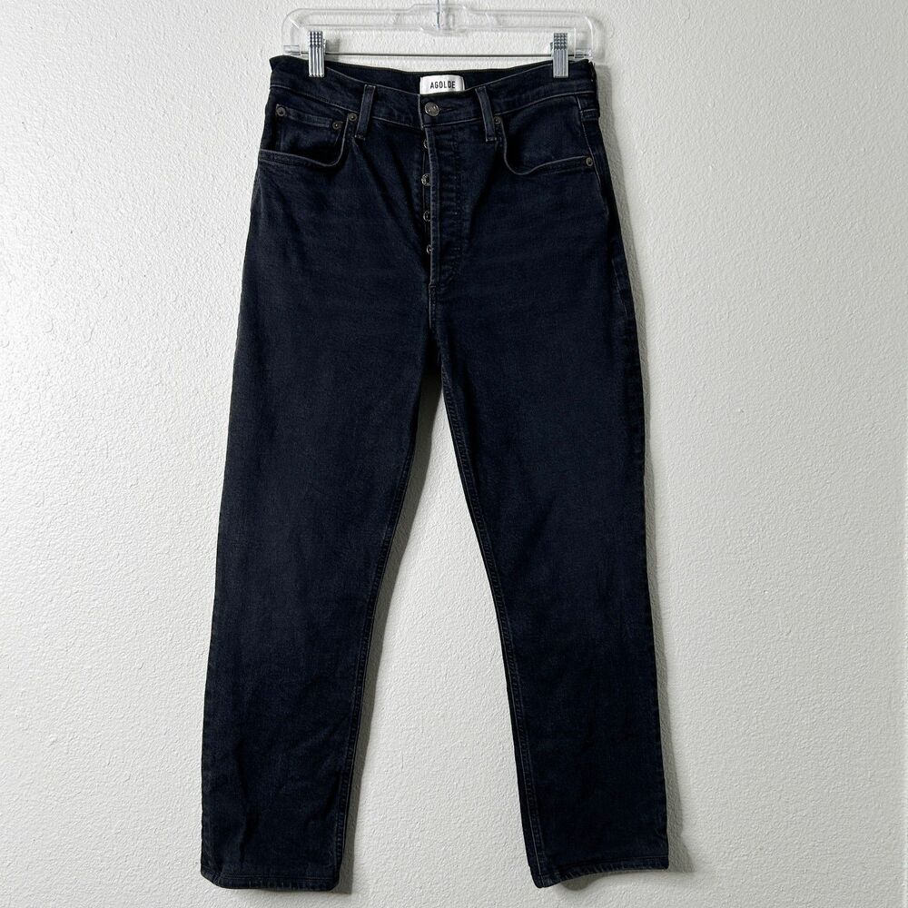 AGOLDE Jeans Womens 27 Black Riley Long High Rise Straight Button Fly Stretch